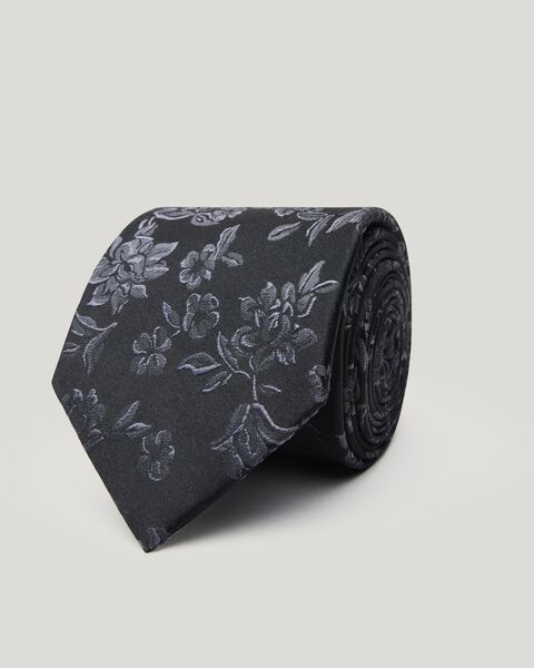 Two Tone Black Floral Silk Tie 